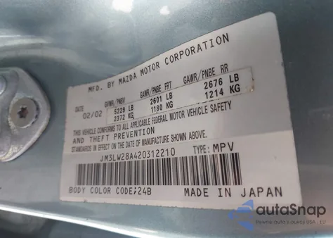 2002 Mazda Mpv Es/Lx from USA, damaged, VIN JM3LW28A420312210